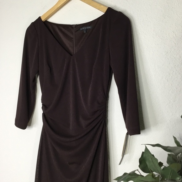 NWT David Meister Brown Ruched Dress - Picture 2 of 7